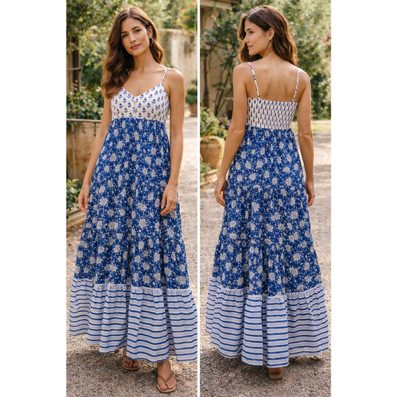 J.CREW Dresses & Skirts - J.Crew Resort Summer Tiered Maxi Dress Smocked block print NWT pocket Sz-12 P